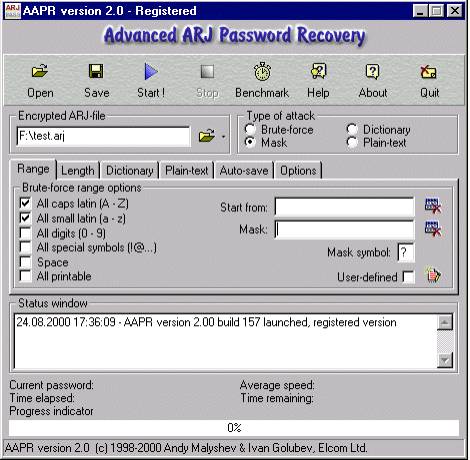 Окнопрограммы Advanced ARJ Password Recovery