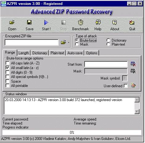 Окнопрограммы Advanced ZIP Password Recovery
